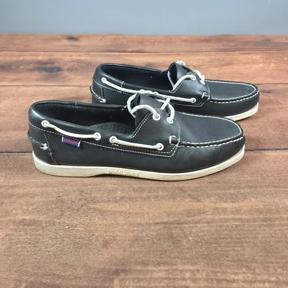 Sebago Docksides Boat Shoes Mens Size 9.5 Black Good Leather Moc Toe Loafer